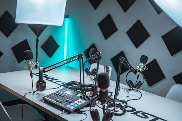 professional podcast setup in studio