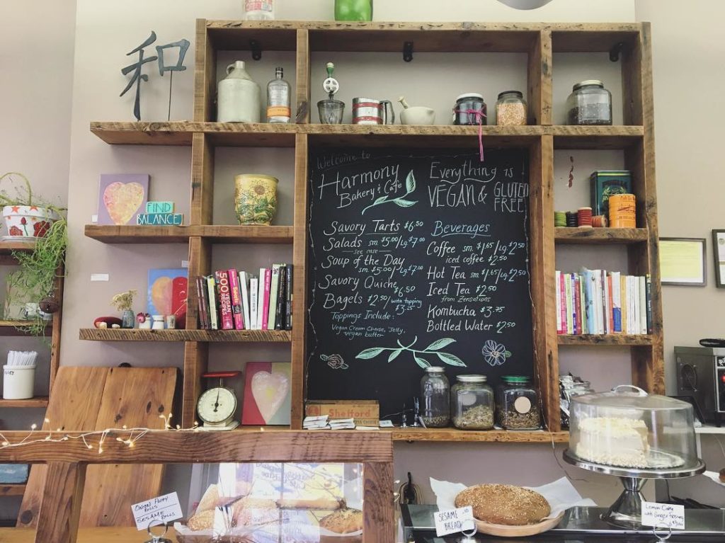 counter and menu board inside harmony bakery