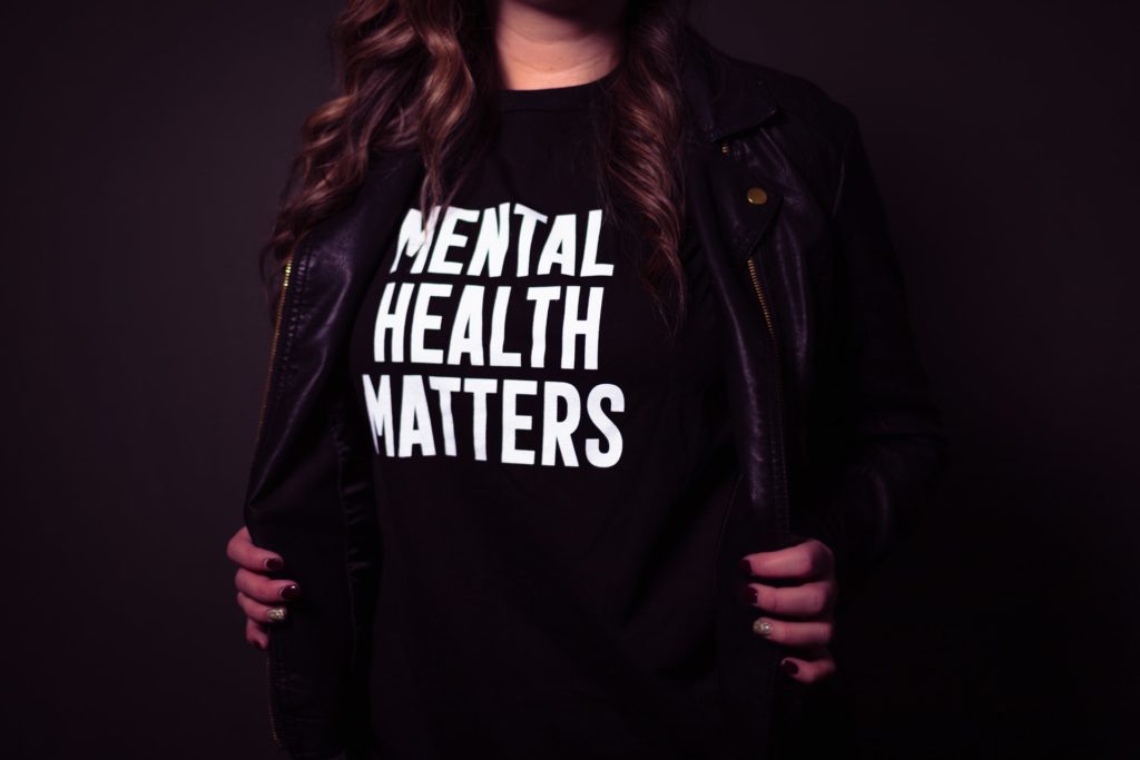 woman wearing mental health matters statement tshirt