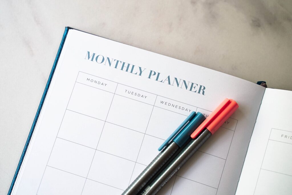 A calendar that says "monthly planner" at the top of the page